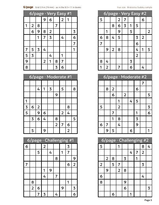 Sample pages 3–10: 24 Sudokus at true size, with their solutions